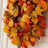 50cm Autumn Maple and Currant Artificial Leaf Wreath with Mixed Leaf Shapes and Berry Accents for Seasonal Home Decoration