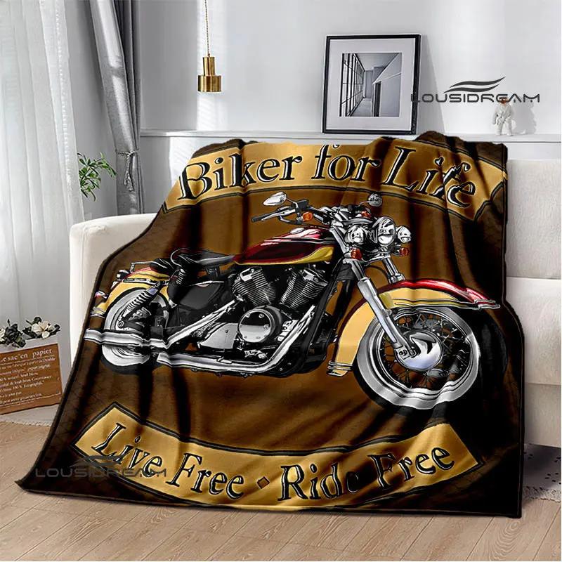 Motorcycle Retro Printing Blanket Flange Warm Soft and Comfortable Picnic Blanket Bed Linings Birthday Gift