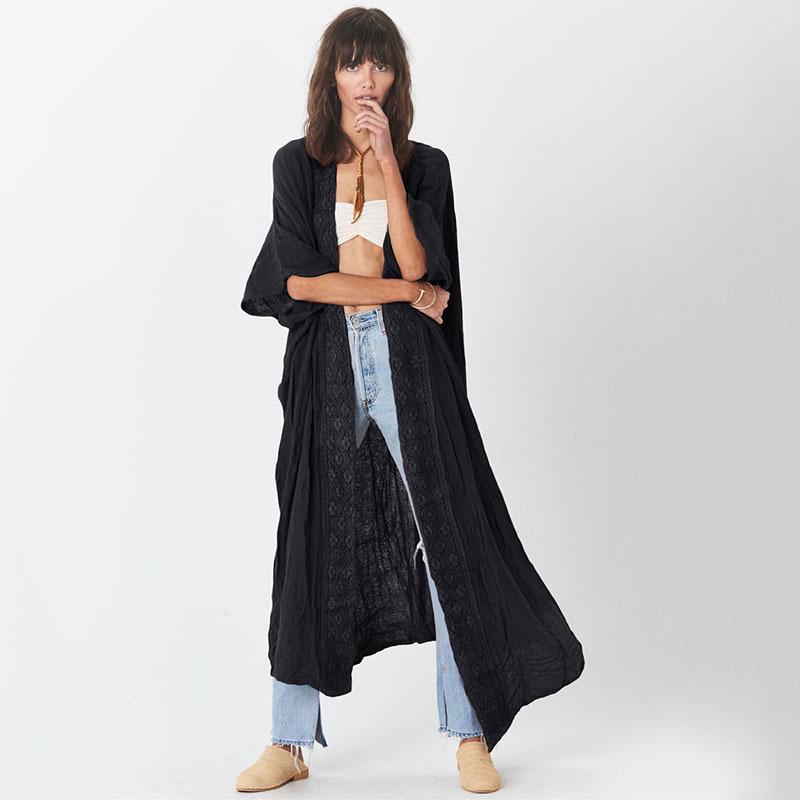 

Европейско-американское трикотажное пляжное платье-кардиган с бамбуковым кружевом пэчворк One Size