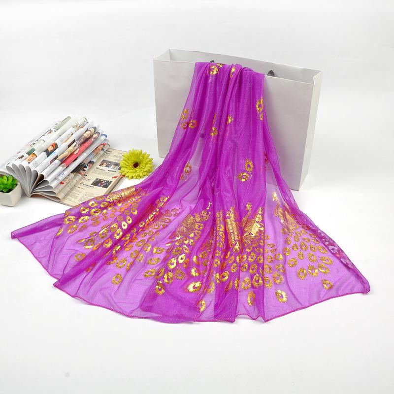 Autumn Silk Scarf: Candy Colors, Peacock Gold Stamping, Sunflower Design, Long Versatile Neck Wrap