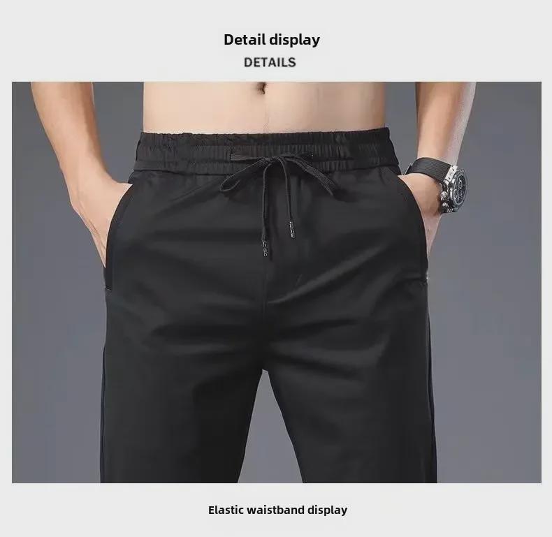 Pánské ležérní kalhoty rovného střihu z ledového hedvábí ve stylu Korean - Lehké letní kalhoty