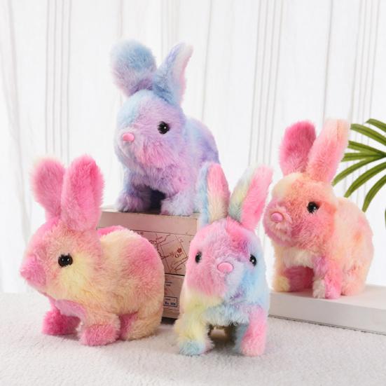 Electric Jumping Plush Rabbit Toy Hopping Ears Nose Moving Bunny Plushie Toddlers Boys Girls Interactive Simulation Stuffed Animal Toy with Sound
