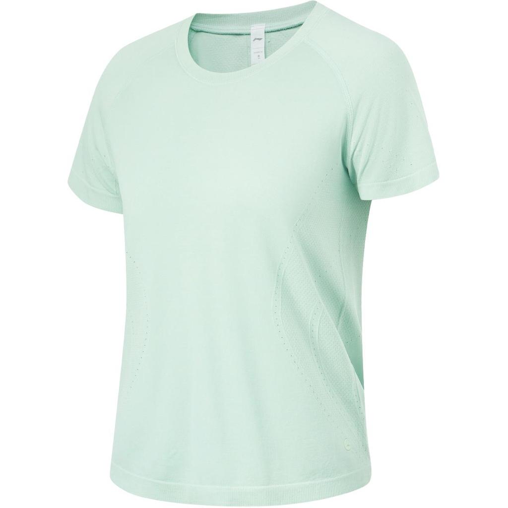 Li-Ning Fitness Series Solid Color Moisture Wicking Round Neck Short Sleeve T-Shirt Women Tops Ice-Green ATSU472-2