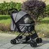 Pet Stroller Pushchair Foldable Travel Dog Cat Carriage w/ Reversible Handle Brake Basket