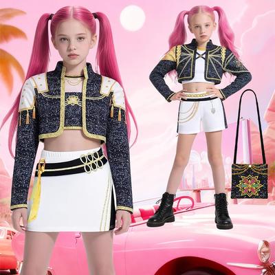Kid Girls Rumi K Pop Demon Hunter Cosplay Kids Black Gloden Costume Chid Disguise Performance Roleplay Uniform Halloween
