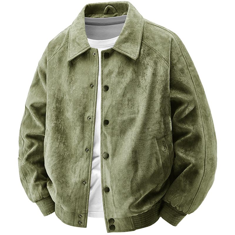 

Spring 2025 Men s Suede Jacket: Turn-Down Collar, Fashionable, Casual, Versatile, Stretchy Streetwear L