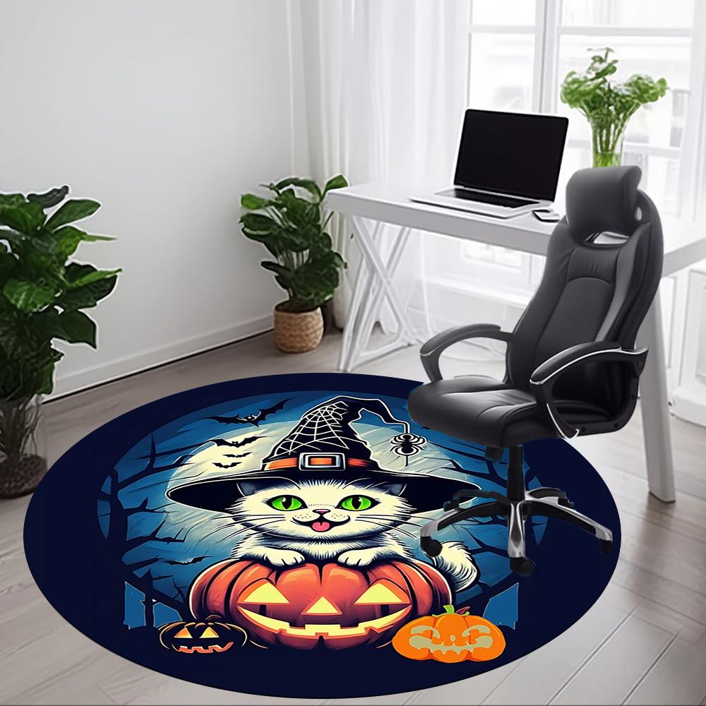 1pc Halloween Cat Office Round Area Rug, Indoor Mat Suitable For Office, Under Office Chairs Bedroom Living Room Home Decor, Room Deco