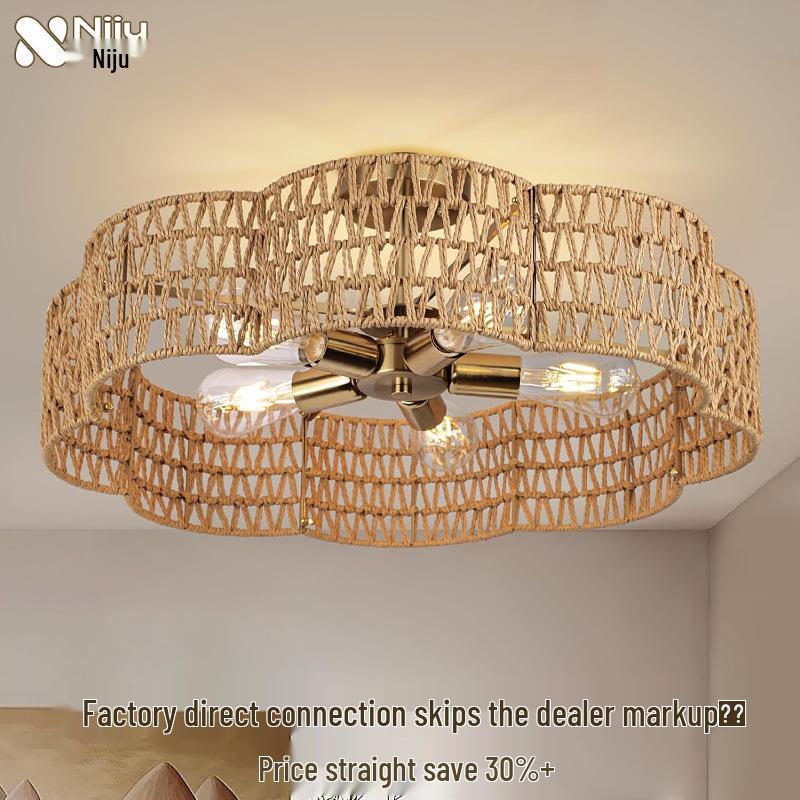 Modern Minimalist Hemp Rope Pendant Light for Bedroom, Study, and Tea Room