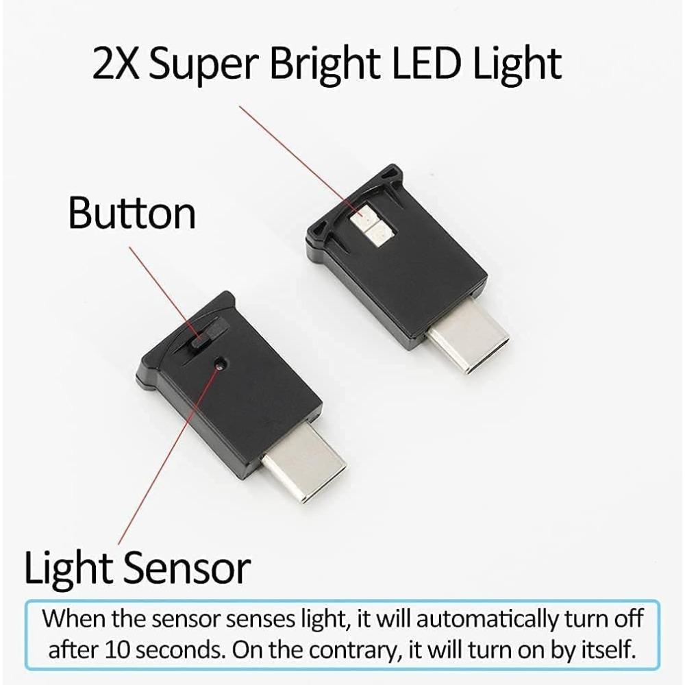 2-pack Mini USB Type C LED RGB Light Brightness Adjustable 8 Color Changeable Atmosphere Smart Type-C Night Lampfor Car Laptop Keyboard