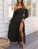 European and American new bohemian sexy off-the-shoulder dress with pleated side split long skirt