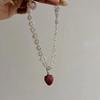 Sweet Pearl Necklace Double-layered Y2k Necklace Lovely Strawberry Pendant  Jewelry Accessories