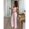 H Home European and American Women's Clothing Home Daily Sweet Bows Fake Two-Piece Suspender + Lightweight Draping Effect Pants Suit