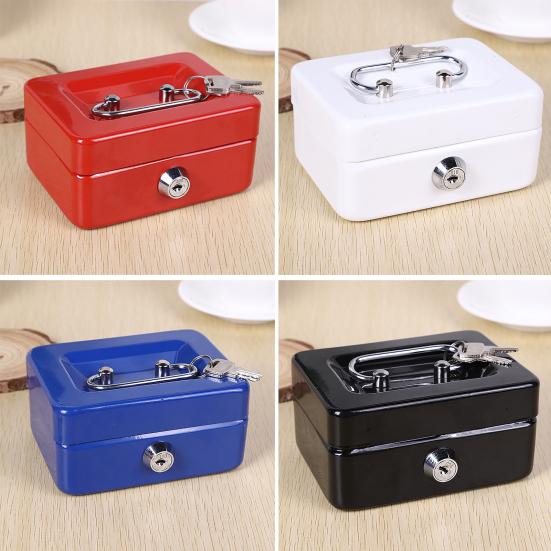 Mini Cash Box with Security Lock And Two Keys Compact Shock-proof Portable Multi Compartments Deposit Petty Cash Cash Safe Metal Box Jewelry Precious