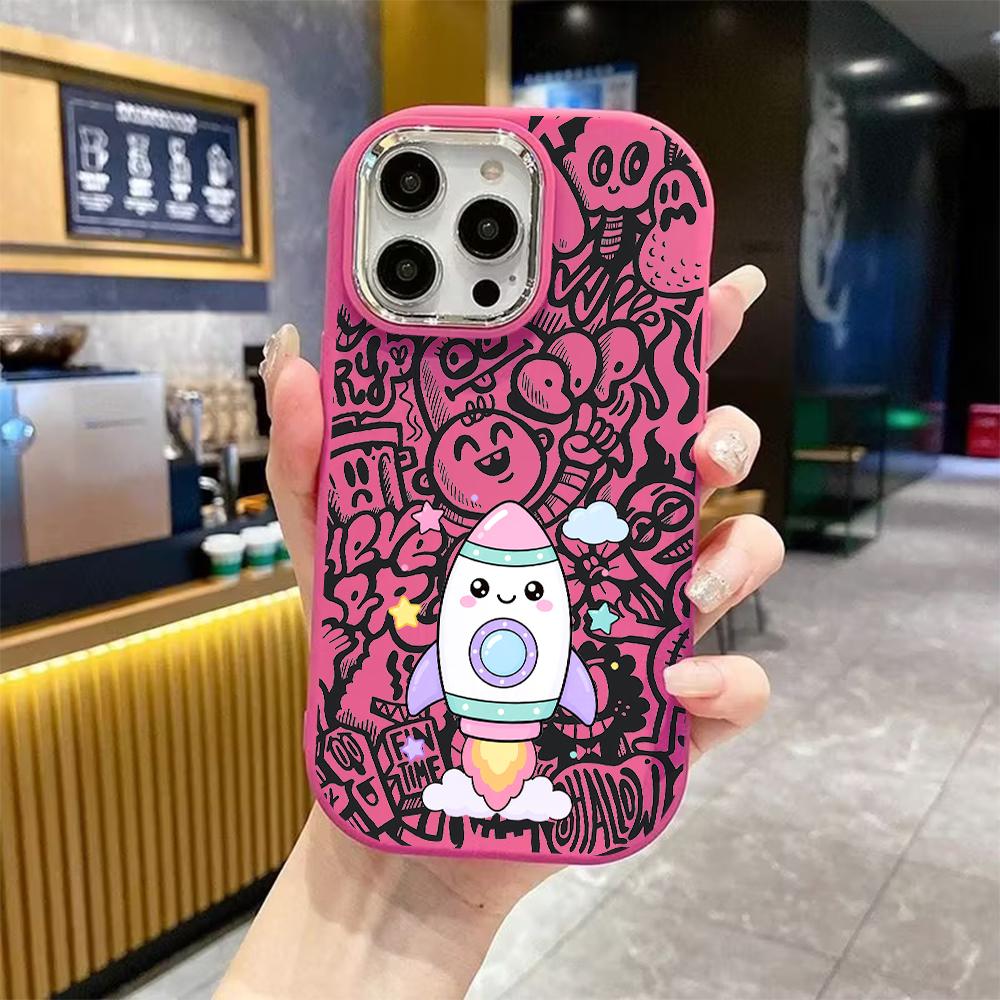 Phone Case: 2D Flat Design Suitable for iPhone 18 17 16 15 14 13 Pro Protective Case, Couple Style, Colorful Little Rocket, Christmas and Halloween Gi