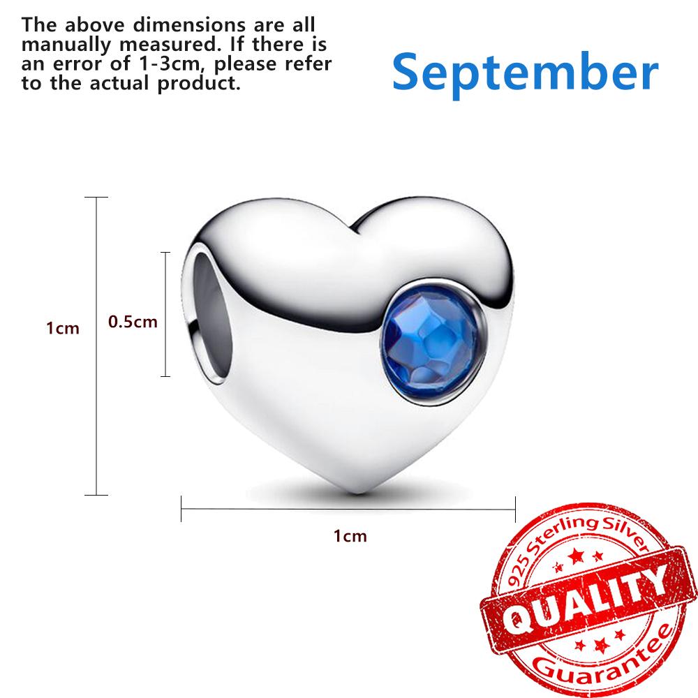 Fine Copper Twelve Birthstone Heart Beads Charm Fit Original Bracelet Women Teen Sweet Necklace Jewelry Accessories