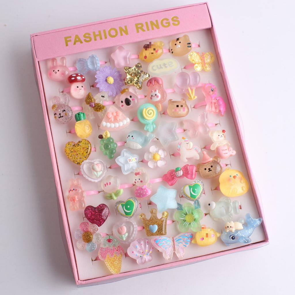 50Pcs Cartoon resin children's ring - Sweet flower ring - Gift box set finger ring - Party gift