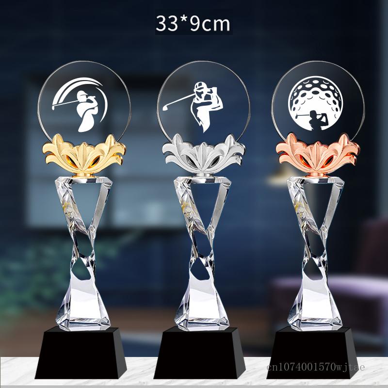 Customized High-End Golf Crystal Trophy, Souvenir, Home Decoration, Creative Metal Commemorative Rod, One Hole Award, 1Pc