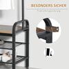 Coat Rack with Shoe Rack, 8 Hooks and 2 Shelves, MDF, 72x34x185cm, Black