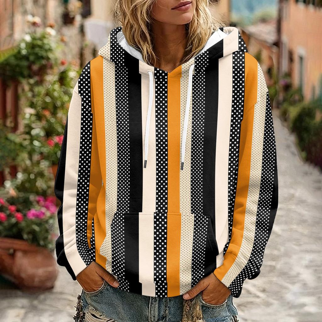 Women's Striped Print Casual Long Sleeve Hoodie with Pocket and