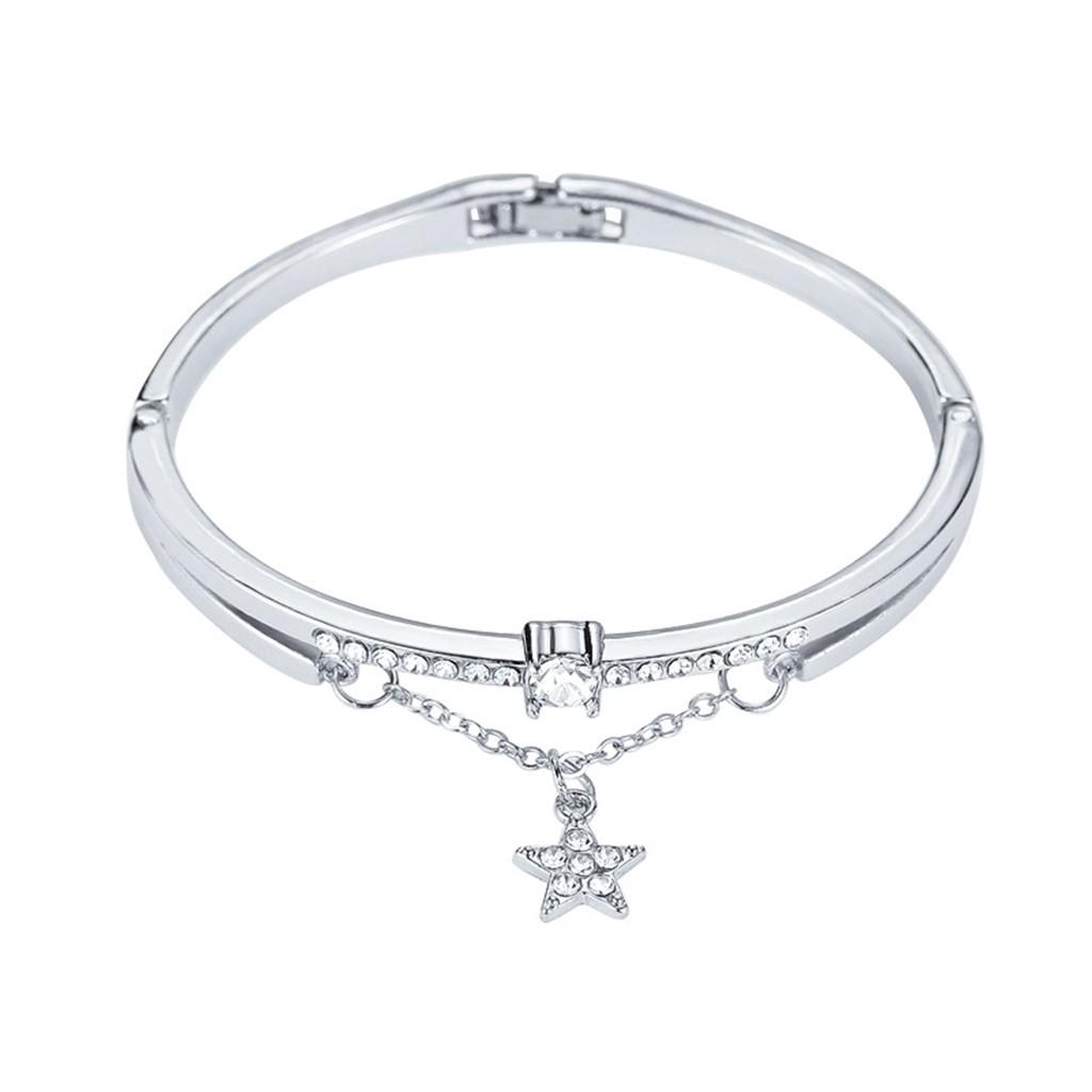 Women's Alloy Drill Five-pointed Star Hollow Chain Bracelet Charm Wrist Bangle