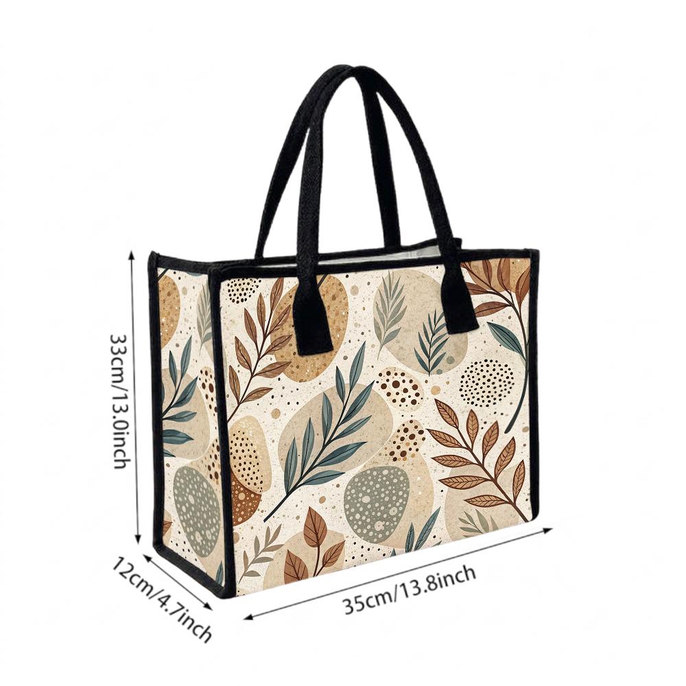 Boho Botanical Tote Bag Leaves Pattern Casual Handbag Daily Use Fashion Shoulder Bag