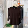 T-shirt Modal à Manches Sept-Quarts Hypoallergénique pour Femme - Couche de Base Confortable et Polyvalente à Col Rond pour le Printemps/Été.