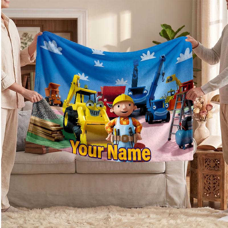 Bob der Baumeister Personalisierte Flanelldecke, Individuell Bedruckter Name, Warme Weiche Decke für Sofa Bett