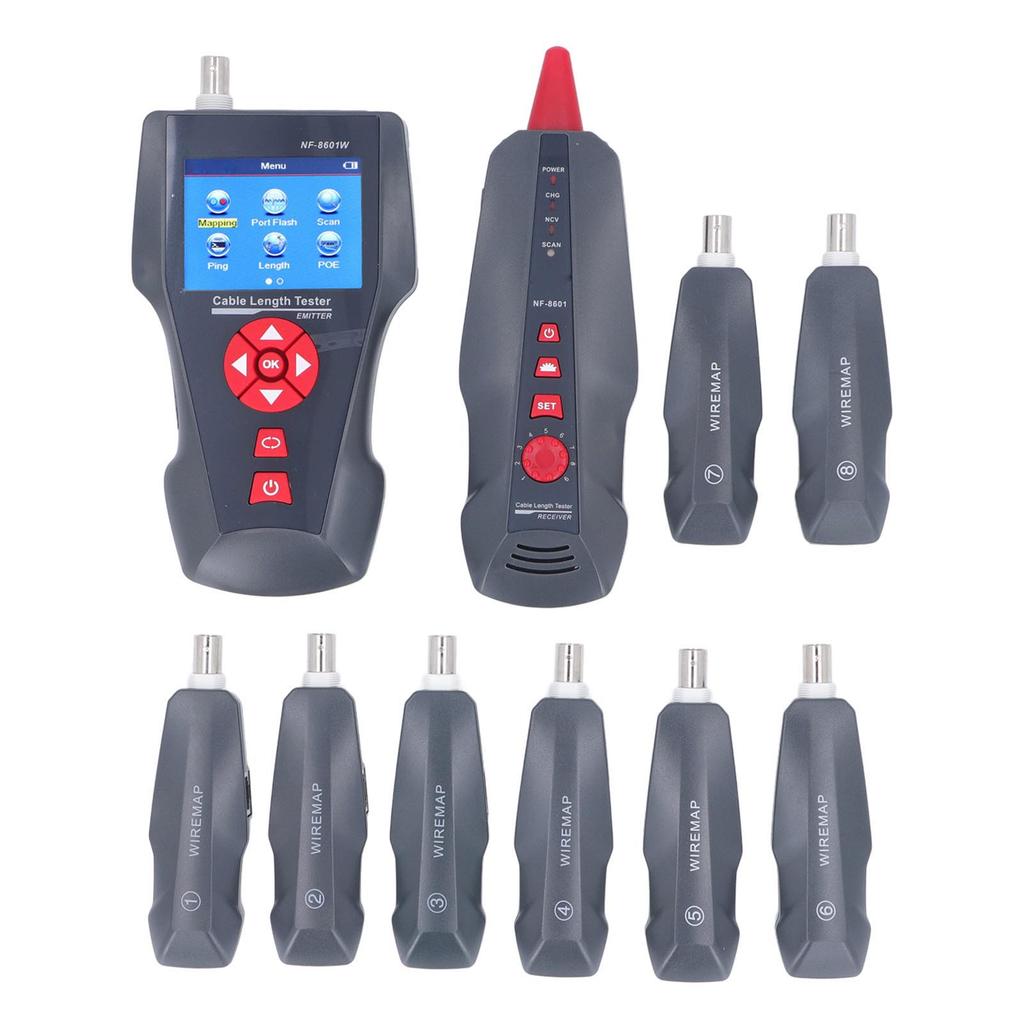 Network Wire Finder with 8 Adapters Cable Length POE Tester LCD Screen Break Point Checker