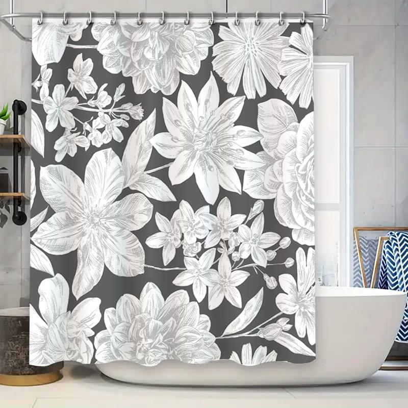 

Modern Floral Print Shower Curtain Grey White Water-Resistant Fabric 72 x 84 Inches for Bathroom Decorations Free Shipping US Or 90x180cm