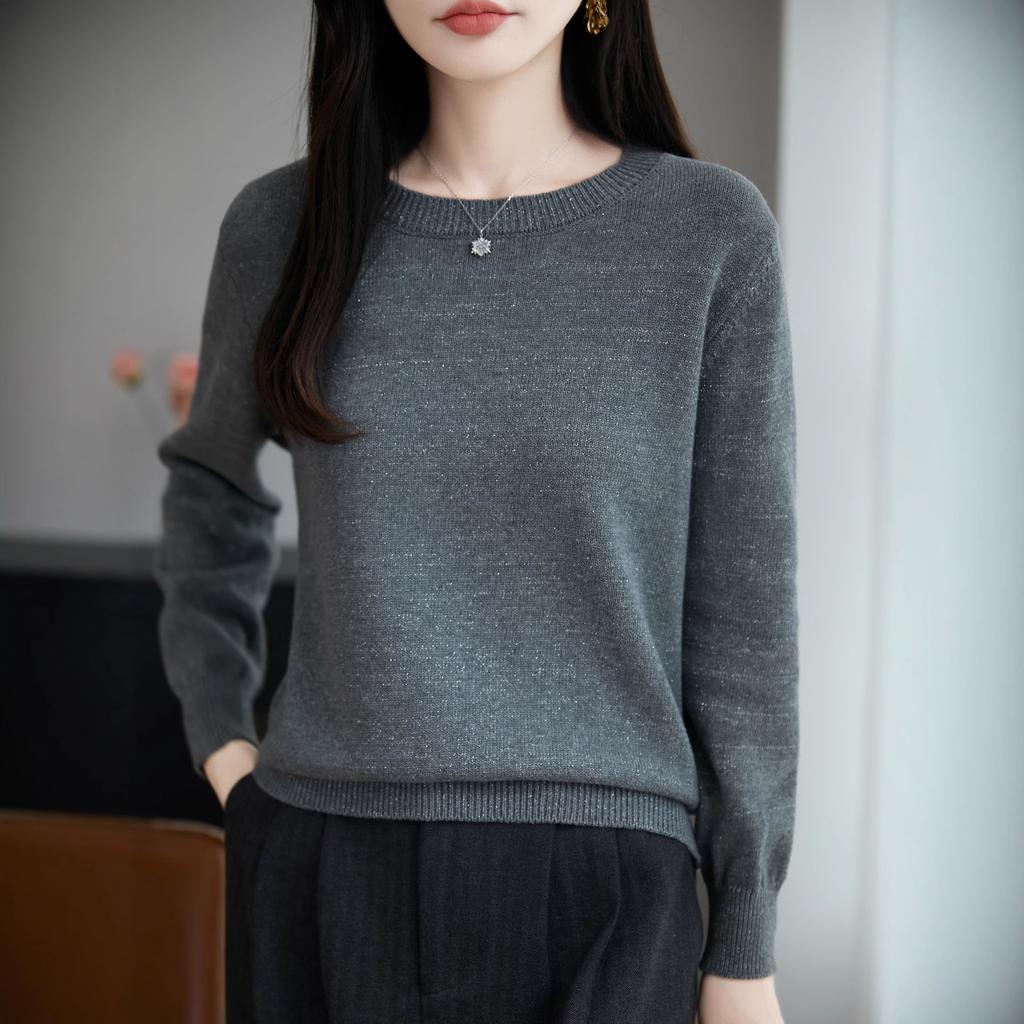 Long-sleeved Base Knitted Sweater for Women, Thick Round Neck, Warm, Loose and Simple Sweater