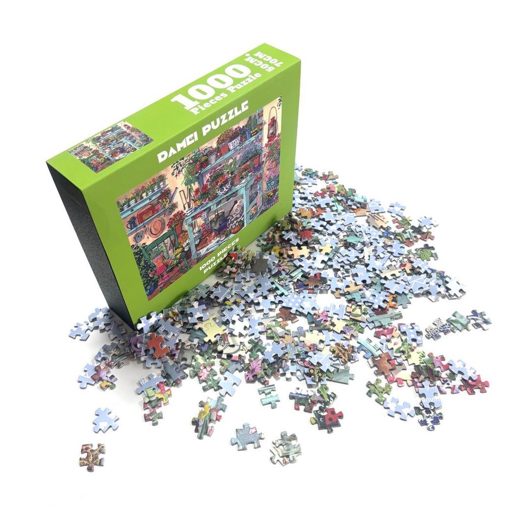High-Quality 1000-Piece Adult Velvet Puzzle: Patchwork Flower Pot with Cat Design, Cross-Border Customizable.