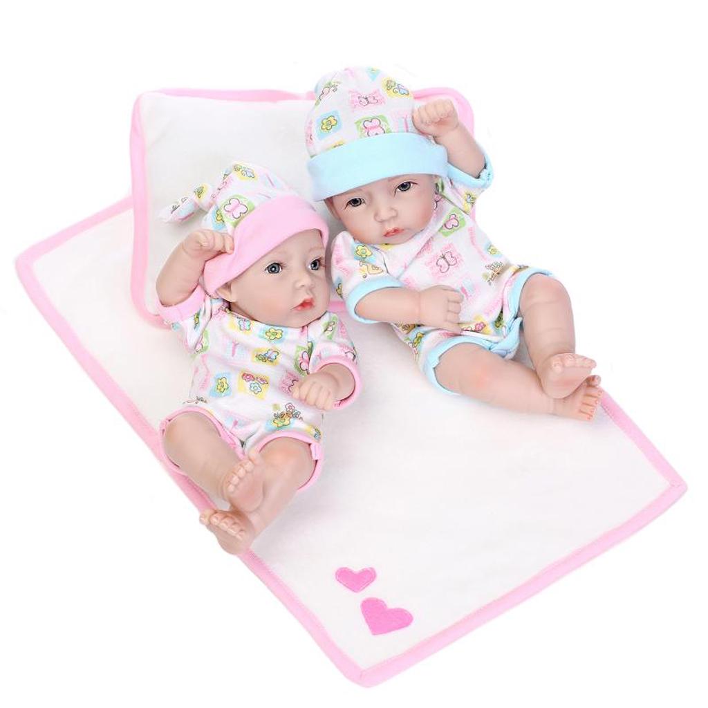 Lovely 11inch Silicone Simulation Newborn Baby Doll with Soft Basket Quilt