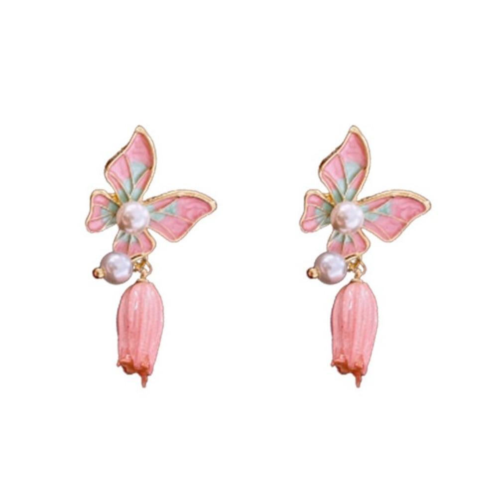 Oil Drop Butterfly Earrings Flower Pendant Sweet Stud Earrings Vintage Earrings Women  Party