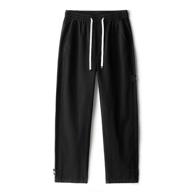 Pure cotton casual pants men's autumn new retro trendy brand loose wide-leg drape straight elastic waist trousers
