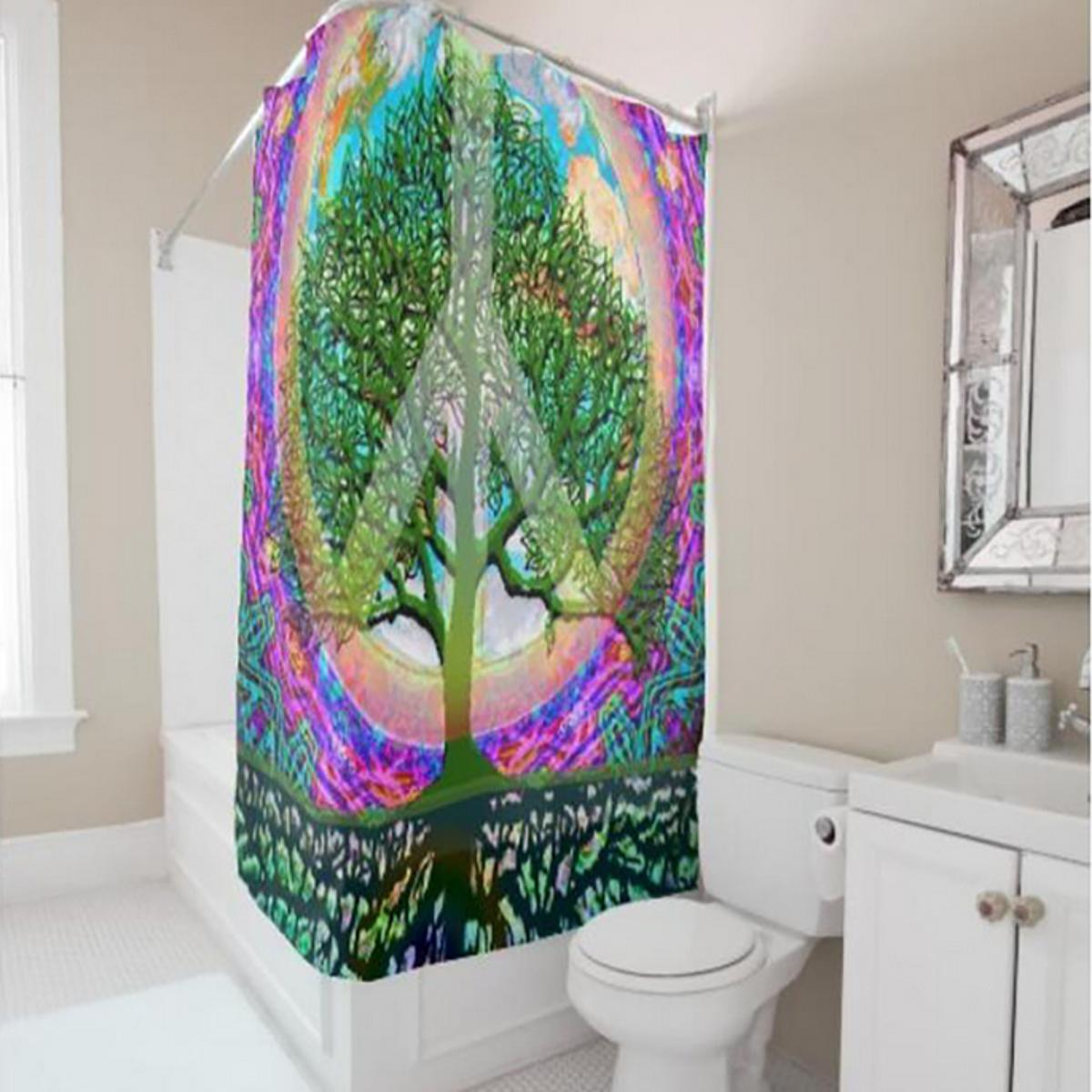 

Зеленый полиэстер Большое дерево Водонепроницаемая душевая занавеска Ванная комната 1800x1800mm
