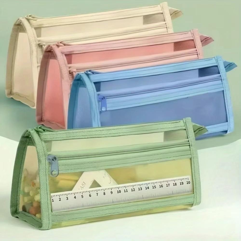 Zipper Pouch Mesh Stationery Bag Transparent Mesh Exam Stationery Bag Pen Pouch Student Stationery
