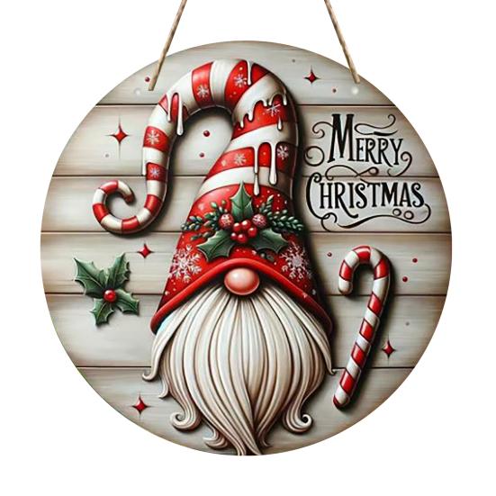 Round Christmas Wooden Wreath Sign Festive Wall Hanging Decor for Indoor Door And Holiday Home Display Crafted Sign
