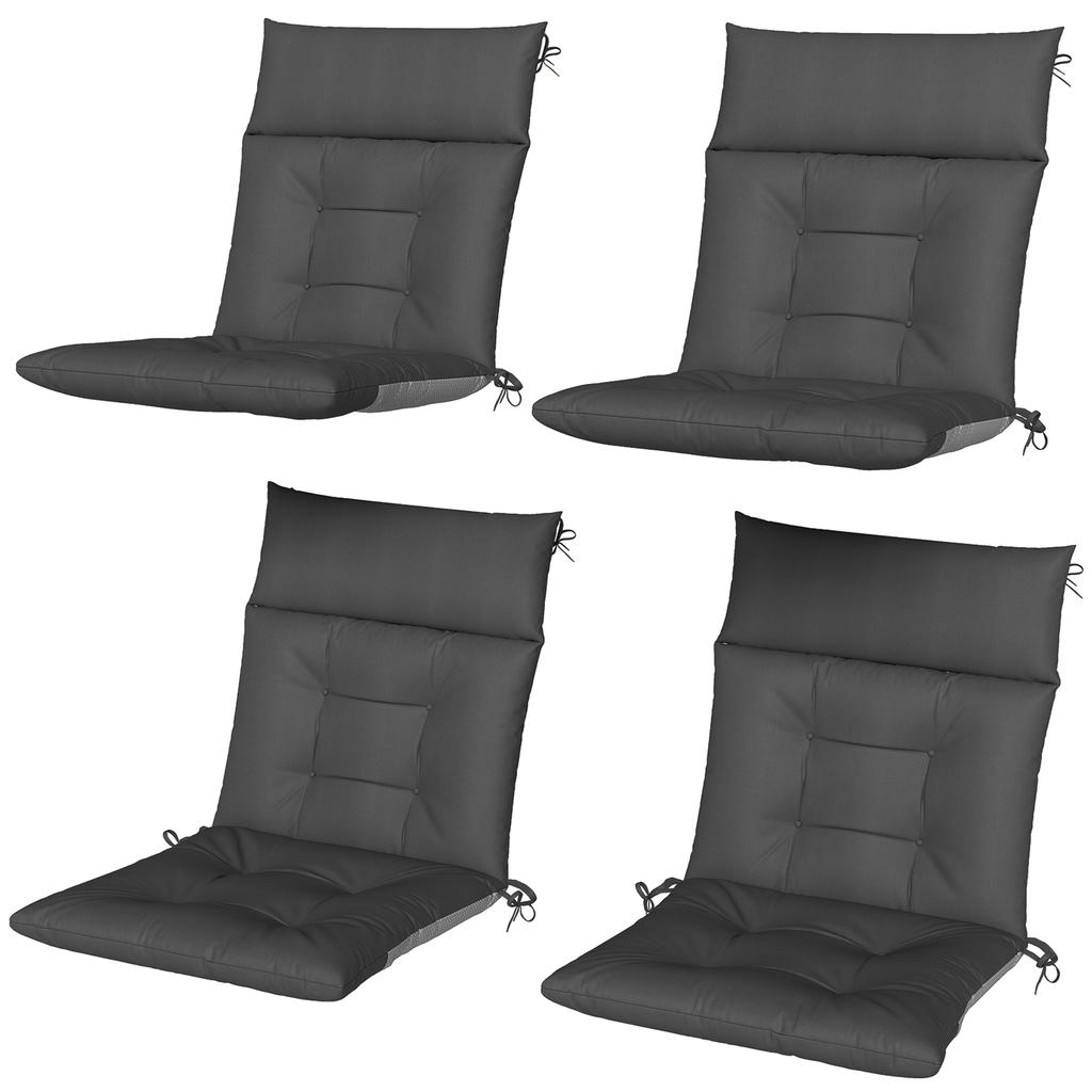 Set of 4 Seat Cushions Water-Repellent Non-Slip Chair Cushions with Ties, Indoor Outdoor 111.5 x 53 x 8 cm Dark Grey