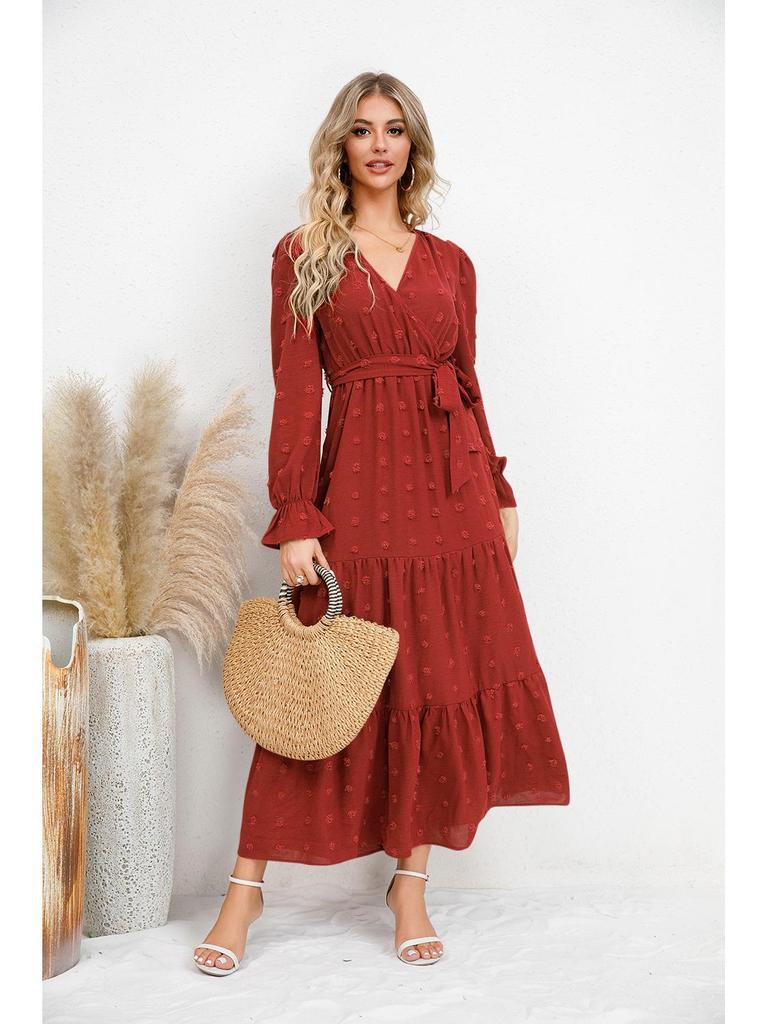 Women's Solid Color Big Swing Casual Long Dress for Autumn/Winter 2023