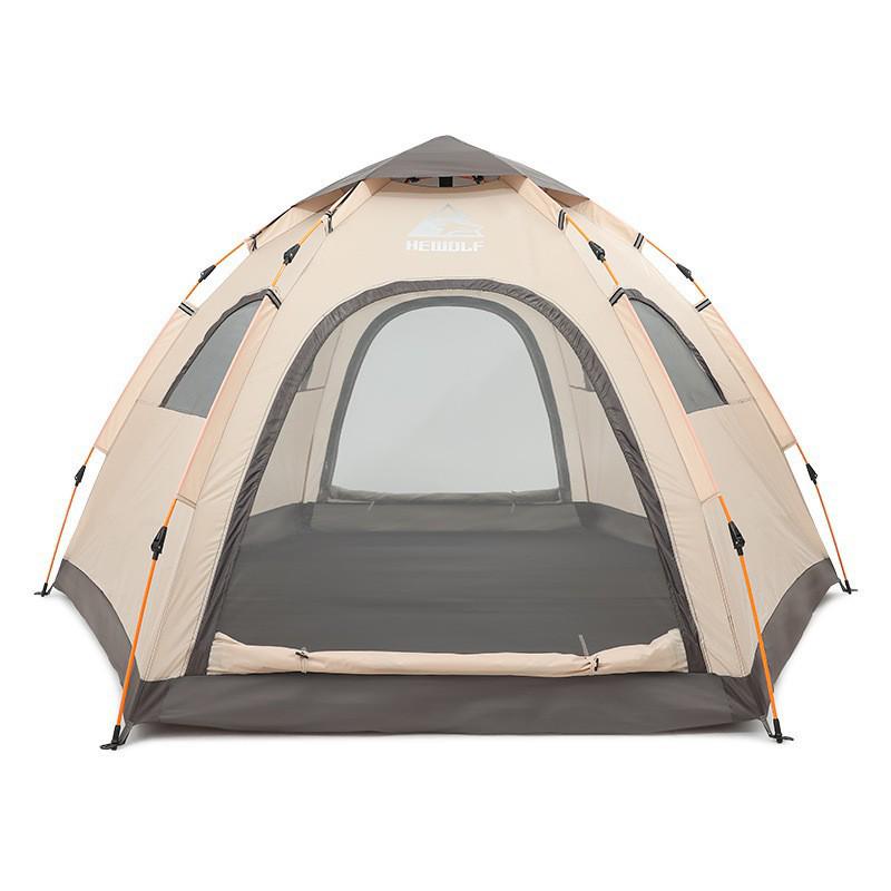 Men's Wolf Outdoor Instant Tent - Hexagonal, Anti-Mosquito, Windproof, Rain Resistant, 4-Sided Mesh Windows