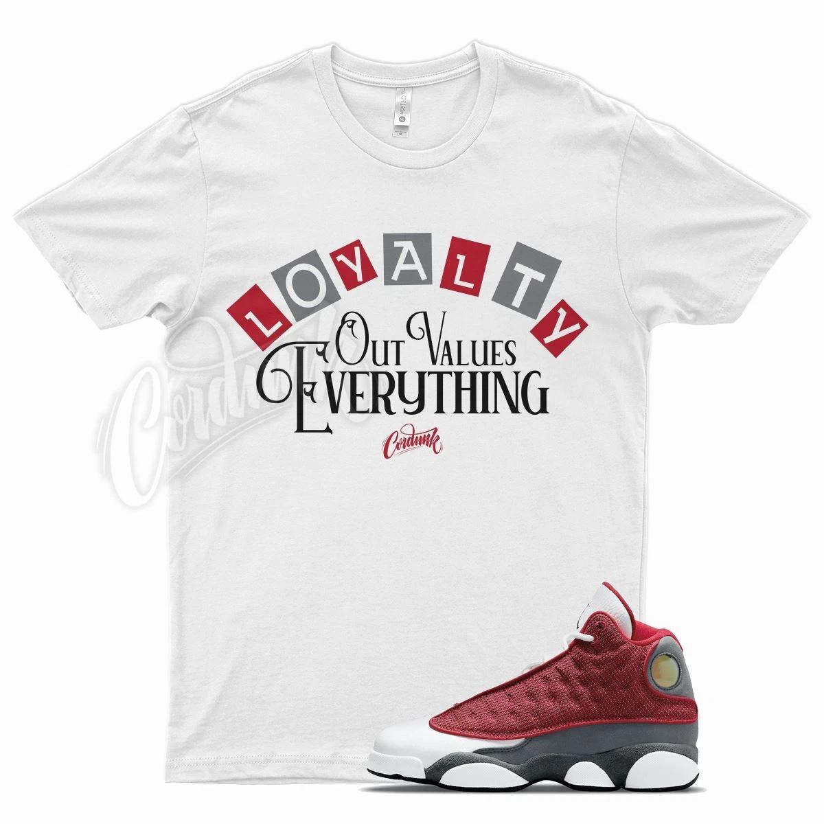 White LOYALTY T Shirt for J1 13 Gym Red Flint Grey M