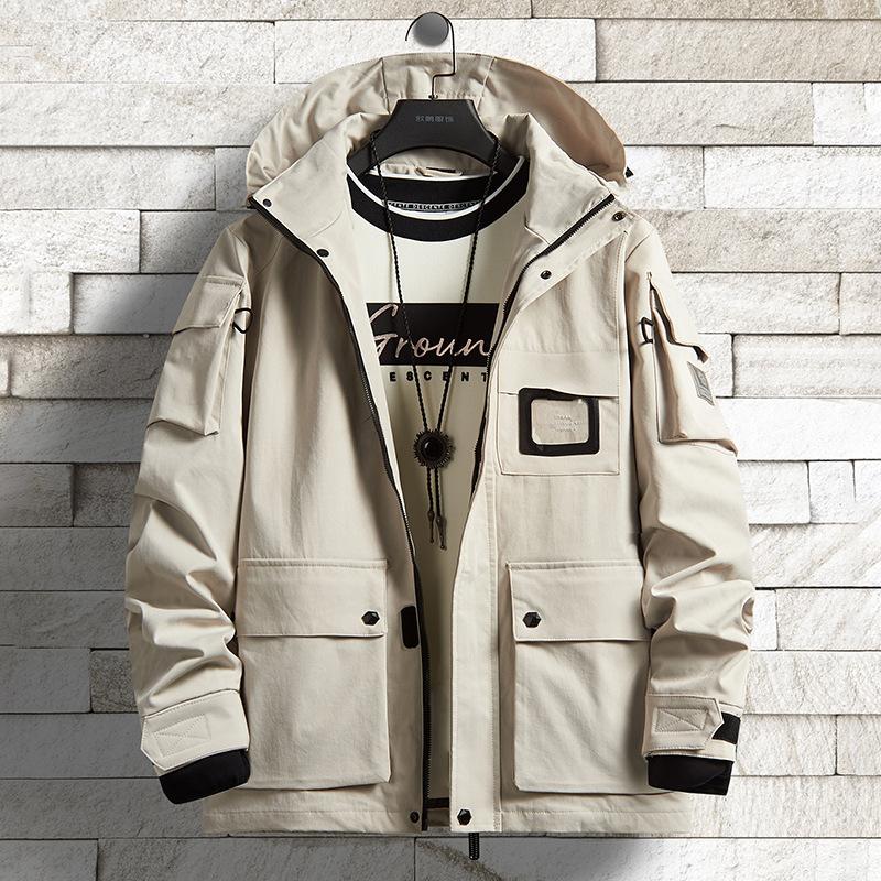 

Plus Size Clothes Men s Hooded Spring and Autumn Top, Workwear Jacket, Detachable Hat Jacket, Men s Multi-color Multi Pocket Jacket XL покинуть белый