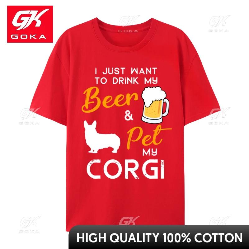 Corgi Dog Beer Lover Owner Christmas Birthday TShirt Camisas Unisex Cotton Tee Gift Print TShirt Tops Tees S
