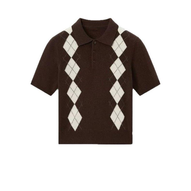 

Spring/Summer Women s Argyle Polo Collar Short Sleeve Top L