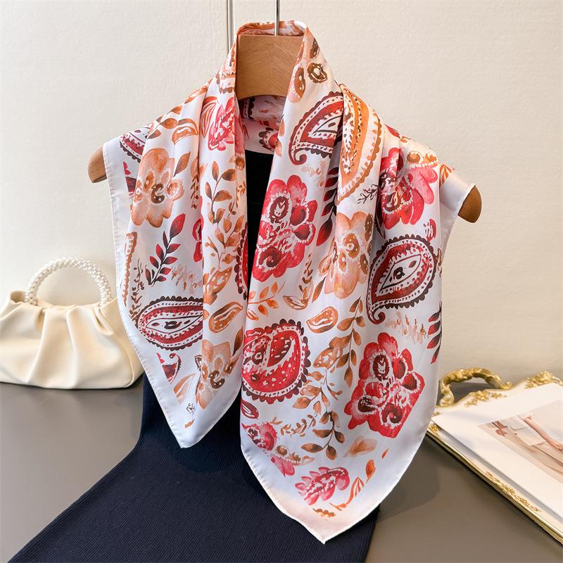 2026 New Paisley Printed Square Scarf For Women Stylish Soft Satin Scarves Bandanas Luxury Hijab Neckerchief Elegant Shawl Wraps