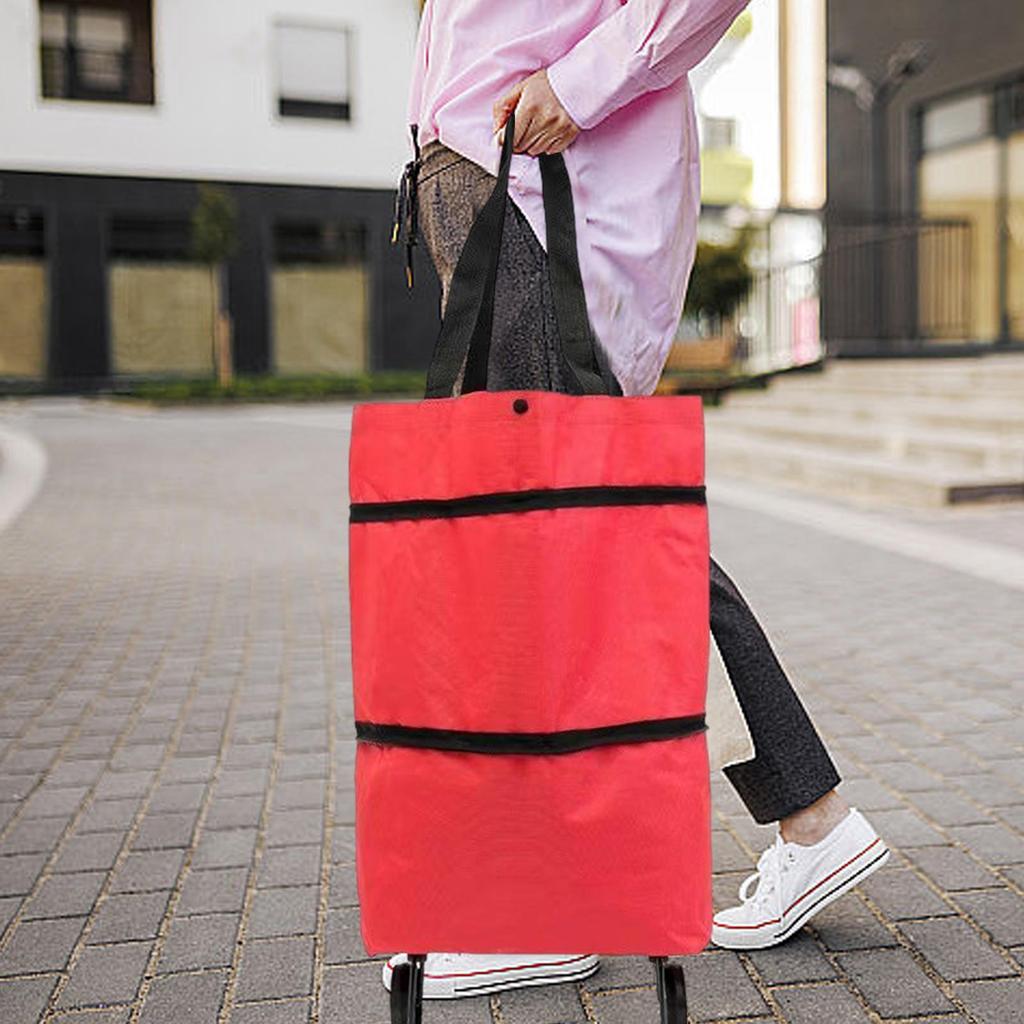 Shopping Grocery Bag With Wheels Reusable Wheeled Shopping Bag Large Capacity Organizer Cart Pouch For Picnics Home Camping