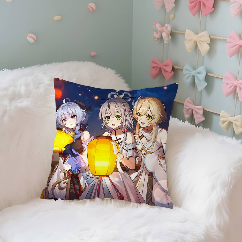GameGGenshin Case Plush Fabric Soft Pillowcase Double Sided Print Cushion Cover Household Gifts