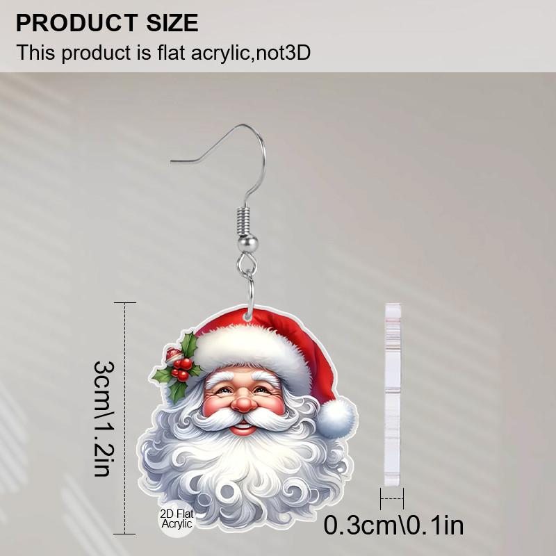 2D Flat Santa Claus Dangle Earrings, Lightweight Acrylic Material,  Ideal for Party Gifts, Jewelry, and Christmas Gifts.