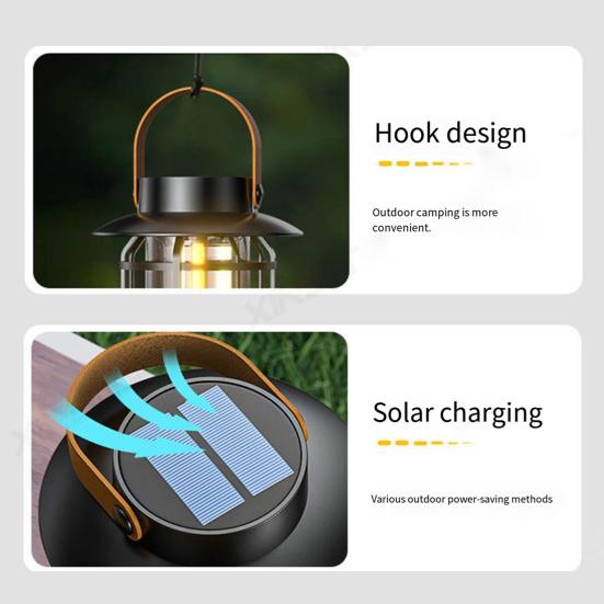 Outdoor Solar Camping Lantern IPX4 Waterproof USB Rechargeable LED Light Super Bright Lightweight Hiking Tent Hanging Emergency Lamp