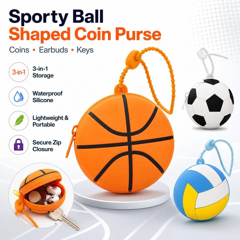 Portable Creative Sporty Ball Shaped Coin Purse Mini Waterproof Silicone Ball Shaped Pouch Cartoon Tennis Earphone Bag